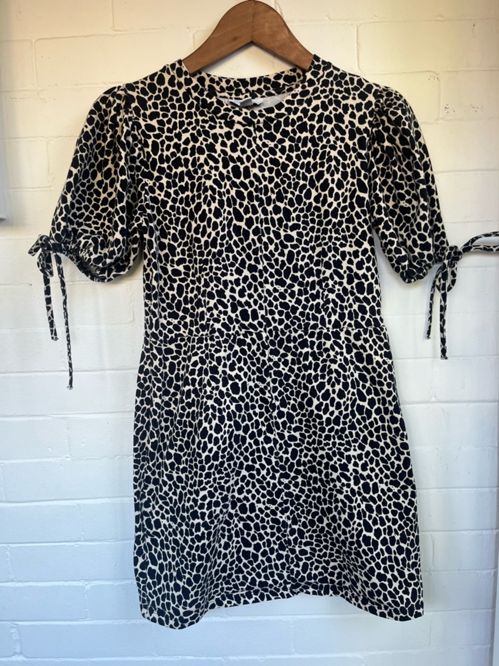 Topshop Black and Cream Leopard Print Dress US Size 2 100% Cotton